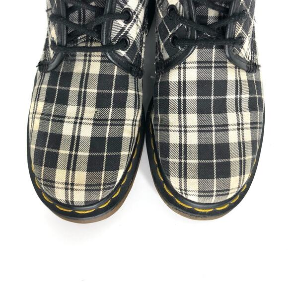 Vintage Dr Martens 1460 Black and White Plaid MIE Canvas Boots Women’s 5 Shoes - Picture 10 of 13